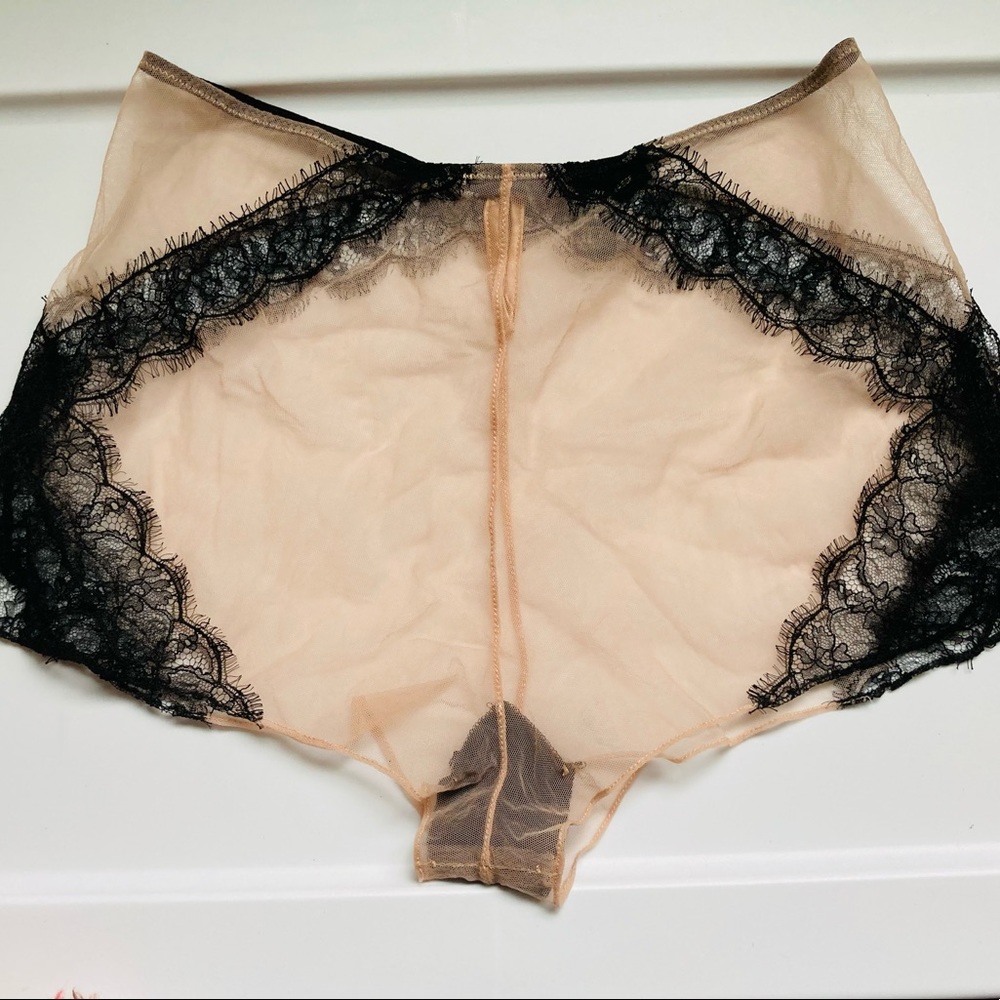 NWOT Kiki de Montparnasse High Waisted Panties Size Small Lace Mesh Blush Black